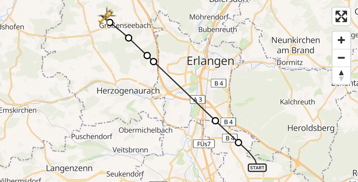Flugroute Ambulanzhubschrauber Flughafen Nuremberg - Weisendorf, 14 April 2026, 18:00