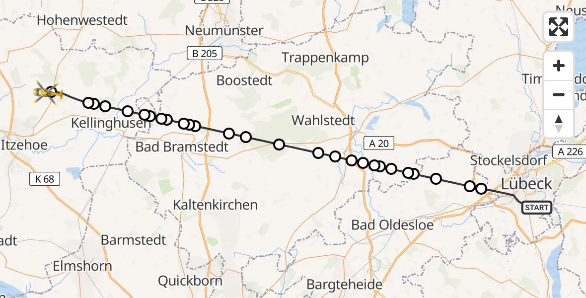 Flugroute Rettungshubschrauber Lübeck - Itzehoe Hungriger Wolf Flugplatz, 14 April 2026, 18:07