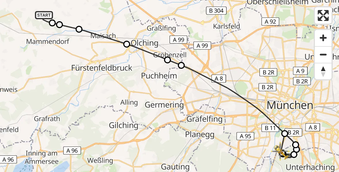 Flugroute Rettungshubschrauber Oberschweinbach - ADAC Air Rescue Center Hubschrauberlandeplatz (Christoph 1), 14 April 2026, 18:21