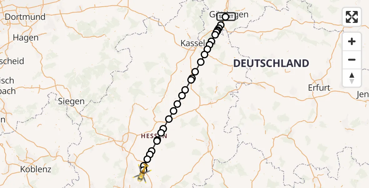 Flugroute Ambulanzhubschrauber Göttingen - Florstadt, 14 April 2026, 18:21