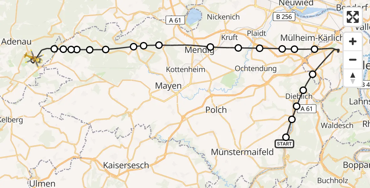 Flugroute Rettungshubschrauber Oberfell - Herschbroich, 14 April 2026, 18:28