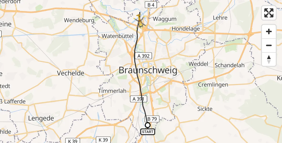 Flugroute Rettungshubschrauber Wolfenbüttel - Braunschweig, 14 April 2026, 18:29