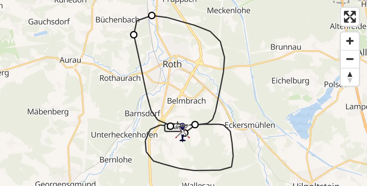 Flugroute Polizeihubschrauber Roth - Flugplatz Roth, 14 April 2026, 18:30
