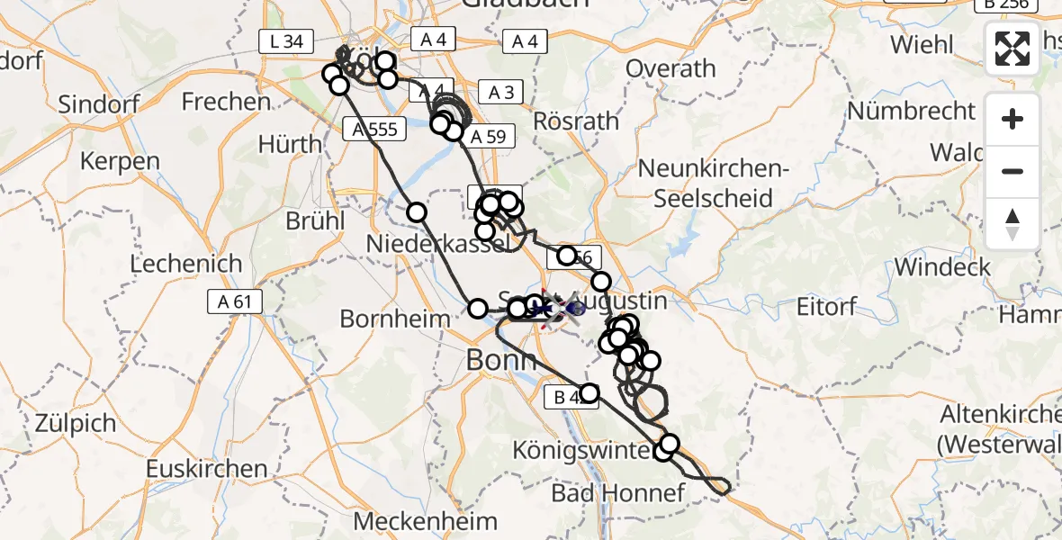 Flugroute Polizeihubschrauber Sankt Augustin - Bonn-Hangelar Flugplatz, 14 April 2026, 18:41
