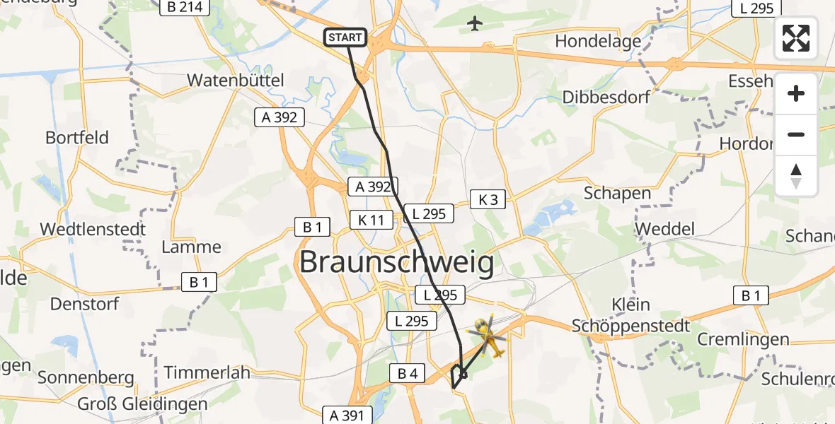 Flugroute Rettungshubschrauber Braunschweig - Braunschweig, 14 April 2026, 18:51