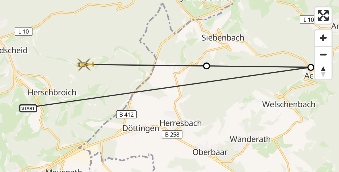 Flugroute Rettungshubschrauber Herschbroich - Adenau, 14 April 2026, 18:53