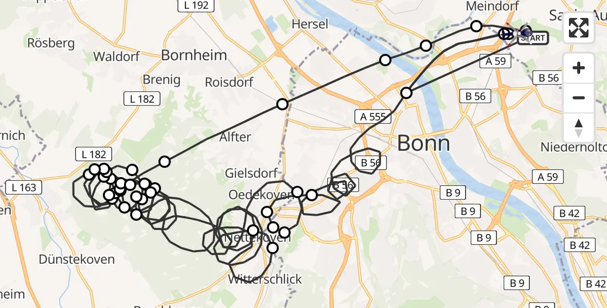 Flugroute Polizeihubschrauber Bonn-Hangelar Flugplatz - Sankt Augustin, 14 April 2026, 18:57