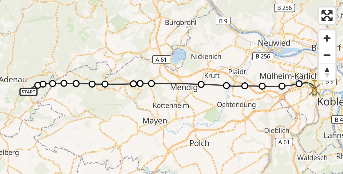 Flugroute Rettungshubschrauber Herschbroich - Koblenz, 14 April 2026, 19:19