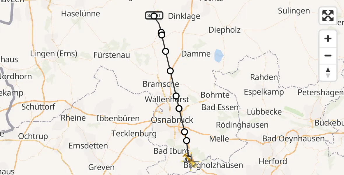 Flugroute Ambulanzhubschrauber Quakenbrück - Bad Rothenfelde, 14 April 2026, 19:29