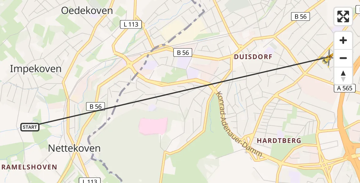 Flugroute Rettungshubschrauber Alfter - Bonn, 14 April 2026, 19:40