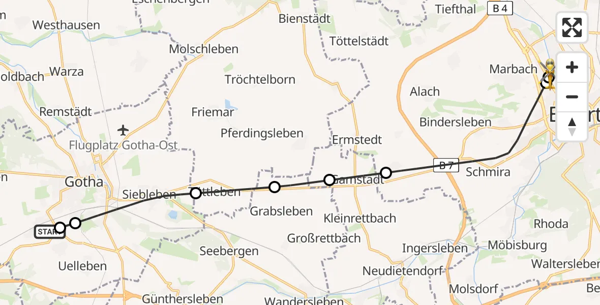 Flugroute Ambulanzhubschrauber Helios Clinic Gotha - Helios Clinic Erfurt, 14 April 2026, 20:07