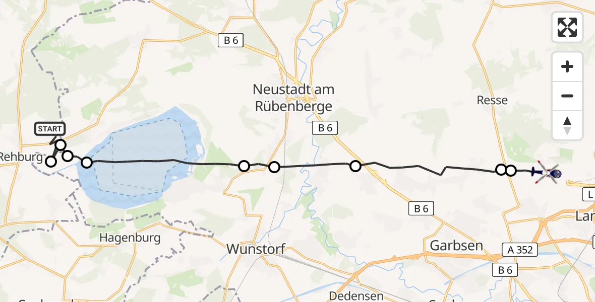 Flugroute Polizeihubschrauber Rehburg-Loccum - Flughafen Hannover, 14 April 2026, 20:11