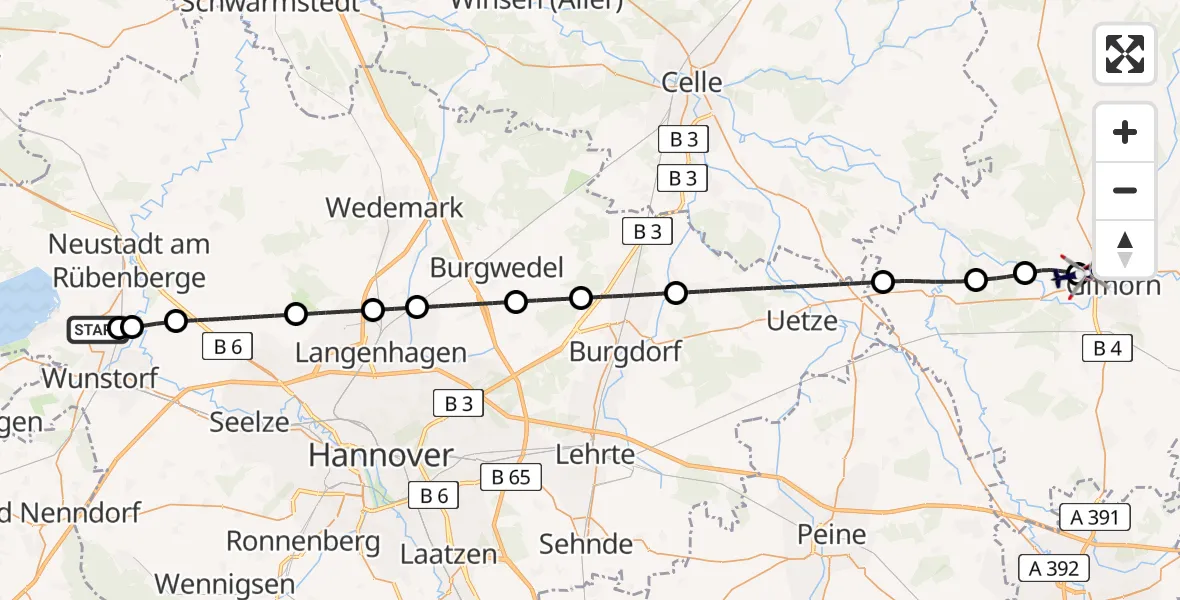Flugroute Polizeihubschrauber Militärflugplatz Wunstorf - Gifhorn Bundespolizei Hubschrauberlandeplatz, 14 April 2026, 20:13