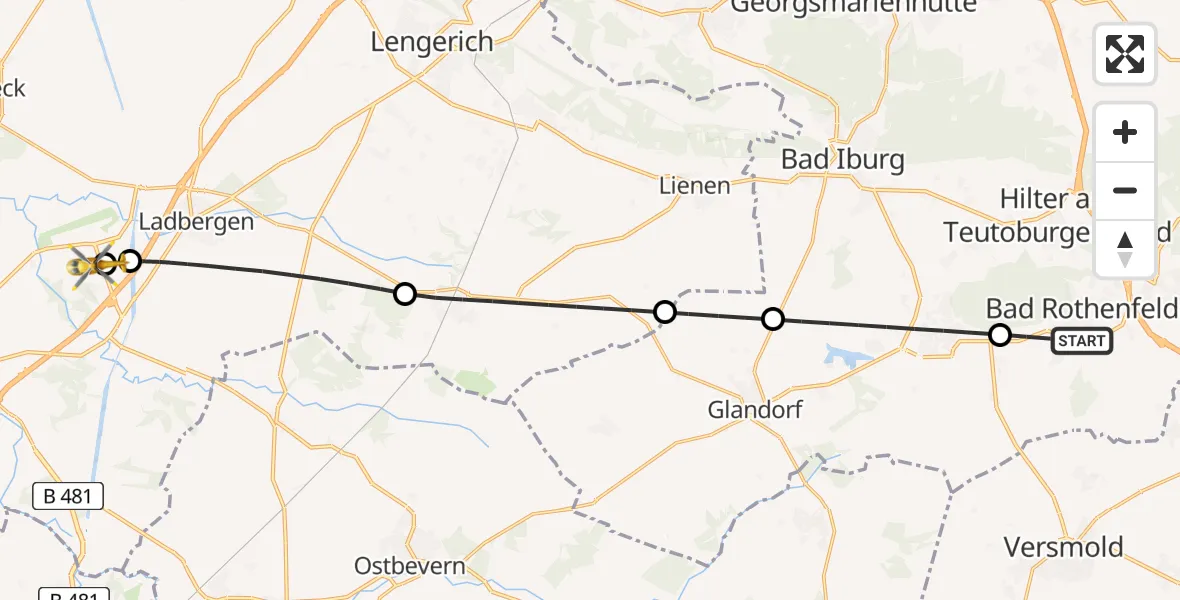 Flugroute Ambulanzhubschrauber Bad Rothenfelde - Christoph  Westfalen-ADAC, 14 April 2026, 20:22