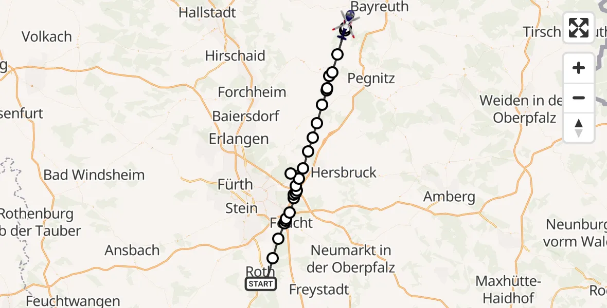 Flugroute Polizeihubschrauber Roth - Glashütten, 14 April 2026, 20:24