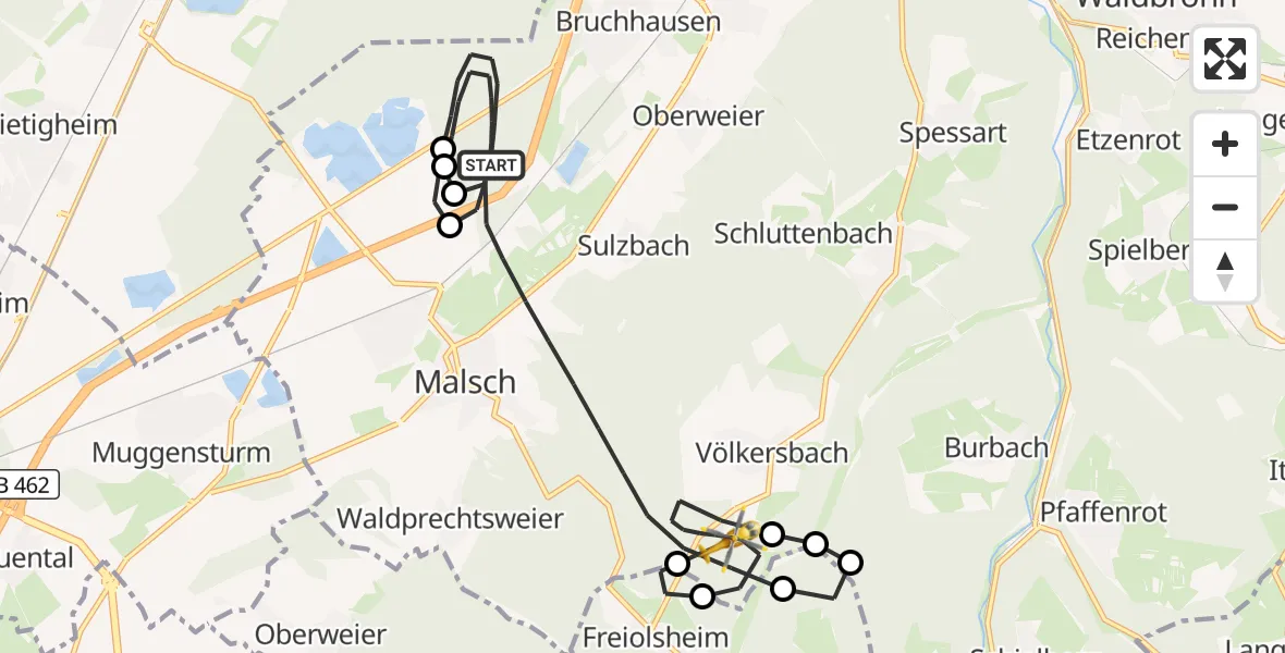 Flugroute Rettungshubschrauber Malsch - Malsch, 14 April 2026, 20:26