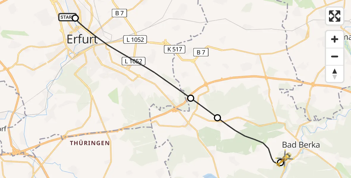 Flugroute Ambulanzhubschrauber Helios Clinic Erfurt - DRF Rettungsstation Bad Berka Hubschrauberlandeplatz, 14 April 2026, 20:45