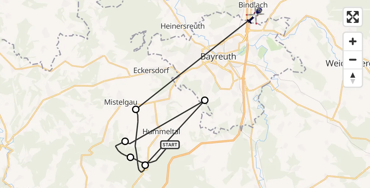 Flugroute Polizeihubschrauber Hummeltal - Bindlach, 14 April 2026, 21:30