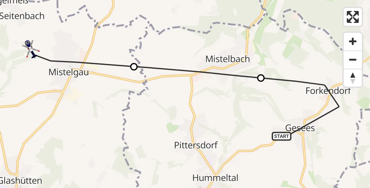 Flugroute Polizeihubschrauber Gesees - Mistelgau, 14 April 2026, 22:32