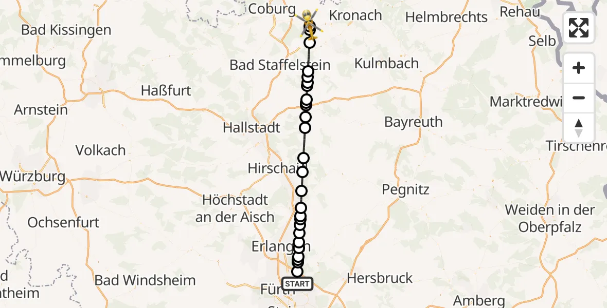 Flugroute Ambulanzhubschrauber Flughafen Nuremberg - Sonnefeld, 14 April 2026, 23:48