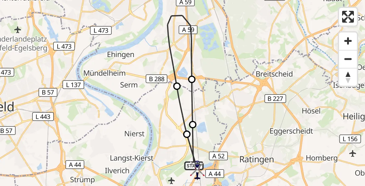 Flugroute Polizeihubschrauber Düsseldorf Flughafen - Düsseldorf Flughafen, 15 April 2026, 00:53