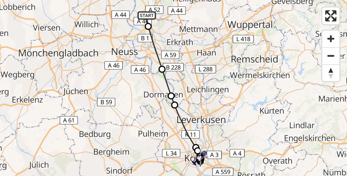 Flugroute Polizeihubschrauber Düsseldorf Flughafen - Köln, 15 April 2026, 04:22