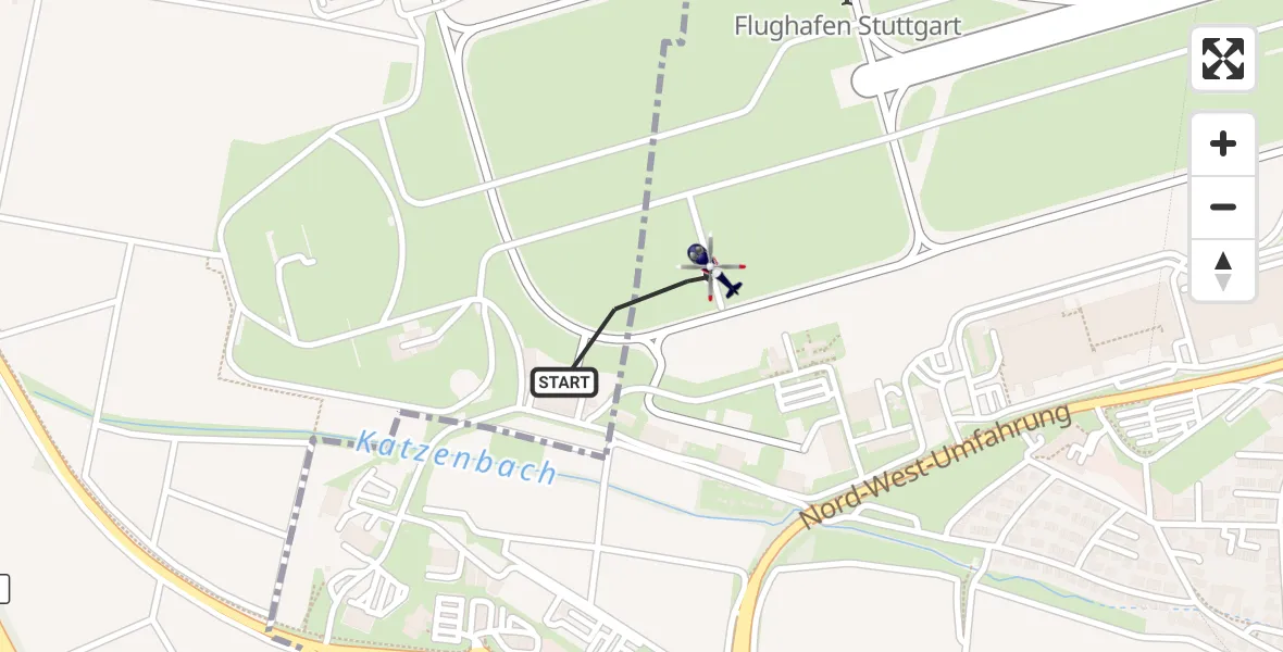 Flugroute Polizeihubschrauber Flughafen Stuttgart - Flughafen Stuttgart, 15 April 2026, 05:10