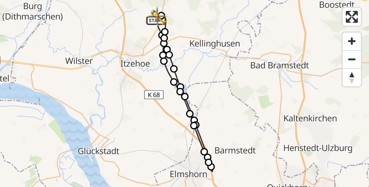 Flugroute Rettungshubschrauber Hohenlockstedt - Itzehoe Hungriger Wolf Flugplatz, 15 April 2026, 05:37