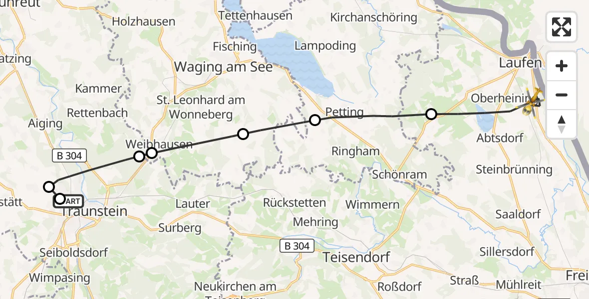 Flugroute Rettungshubschrauber Traunstein Hospital - Laufen, 15 April 2026, 05:47
