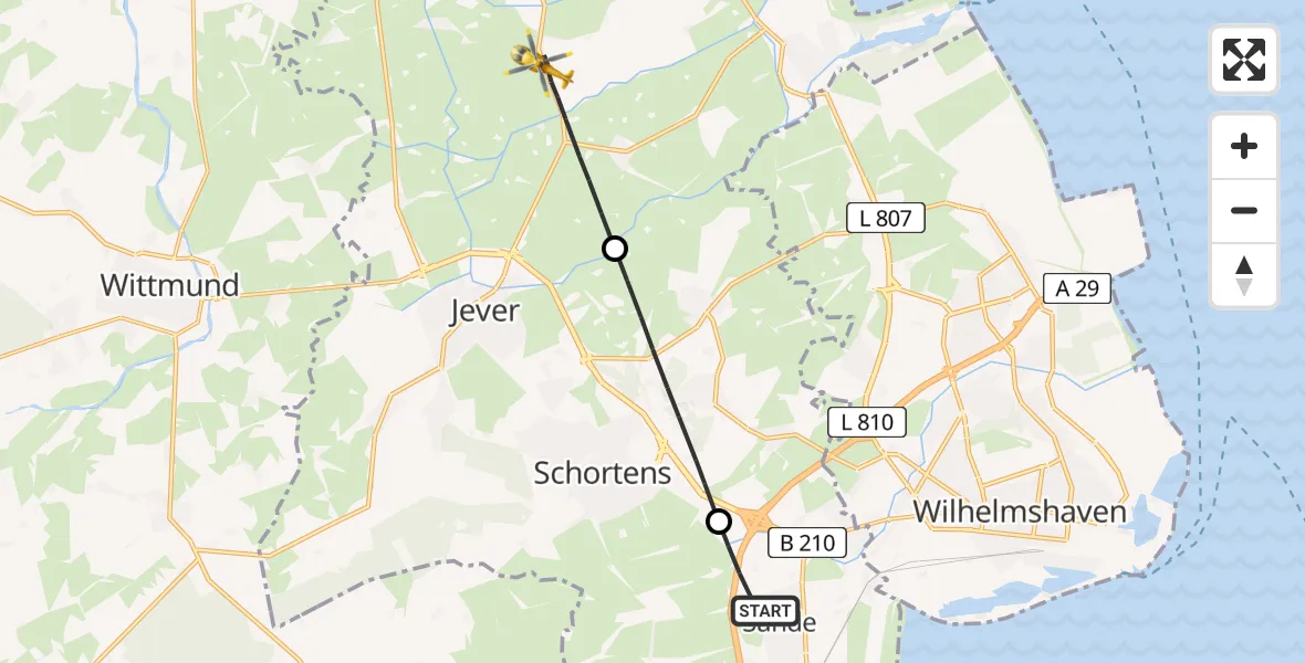 Flugroute Rettungshubschrauber Sande - Wangerland, 15 April 2026, 05:49