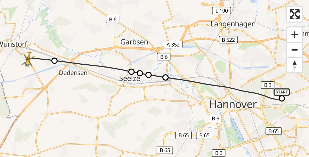 Flugroute Rettungshubschrauber Hannover Luftrettung Hubschrauberlandeplatz (Christoph 4) - Wunstorf, 15 April 2026, 05:51