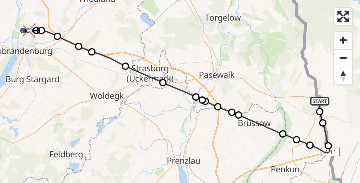 Flugroute Polizeihubschrauber Ramin - Neubrandenburg Trollenhagen Flughafen, 15 April 2026, 05:59