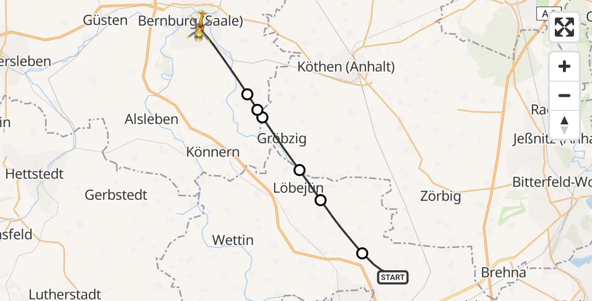 Flugroute Rettungshubschrauber Landsberg - Bernburg (Saale), 15 April 2026, 06:10