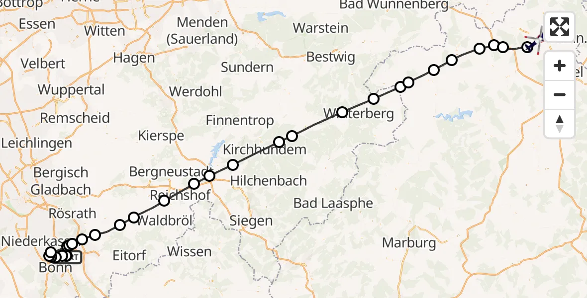 Flugroute Polizeihubschrauber Sankt Augustin - Calden, 15 April 2026, 06:16