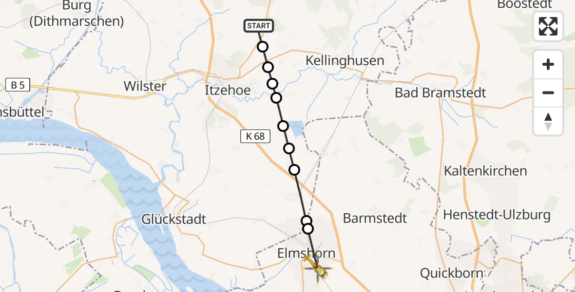 Flugroute Rettungshubschrauber Hohenlockstedt - Elmshorn, 15 April 2026, 06:17