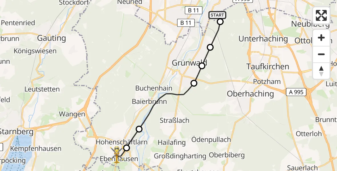 Flugroute Rettungshubschrauber ADAC Air Rescue Center Hubschrauberlandeplatz (Christoph 1) - Schäftlarn, 15 April 2026, 06:22