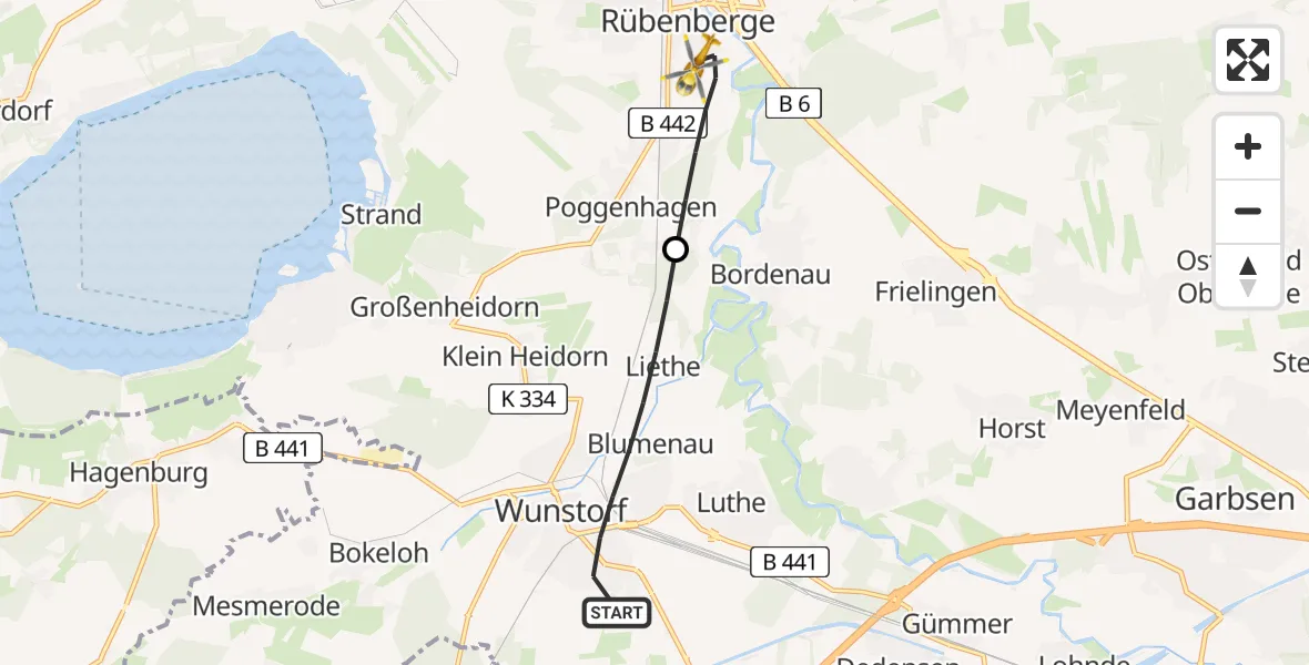 Flugroute Rettungshubschrauber Wunstorf - Neustadt am Rübenberge, 15 April 2026, 06:29