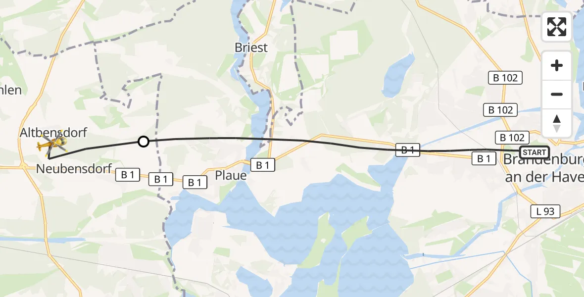 Flugroute Rettungshubschrauber Brandenburg an der Havel - Bensdorf, 15 April 2026, 06:38