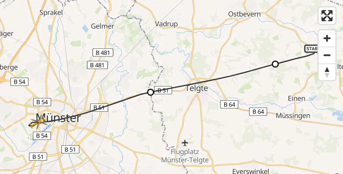 Flugroute Ambulanzhubschrauber Warendorf - Münster, 15 April 2026, 06:40