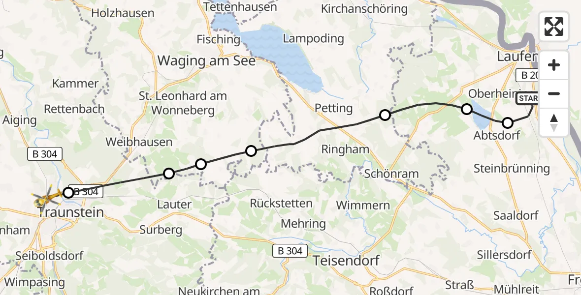 Flugroute Rettungshubschrauber Laufen - Traunstein Krankenhaus Hubschrauberlandeplatz, 15 April 2026, 06:42