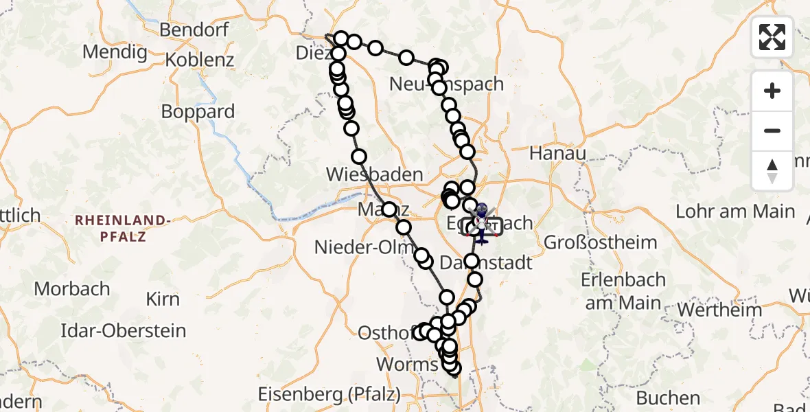 Flugroute Polizeihubschrauber Flughafen Frankfurt-Egelsbach - Flughafen Frankfurt-Egelsbach, 15 April 2026, 06:44