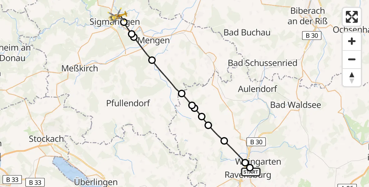 Flugroute Rettungshubschrauber Sankt Elisabeth Hospital - Sigmaringen, 15 April 2026, 06:48