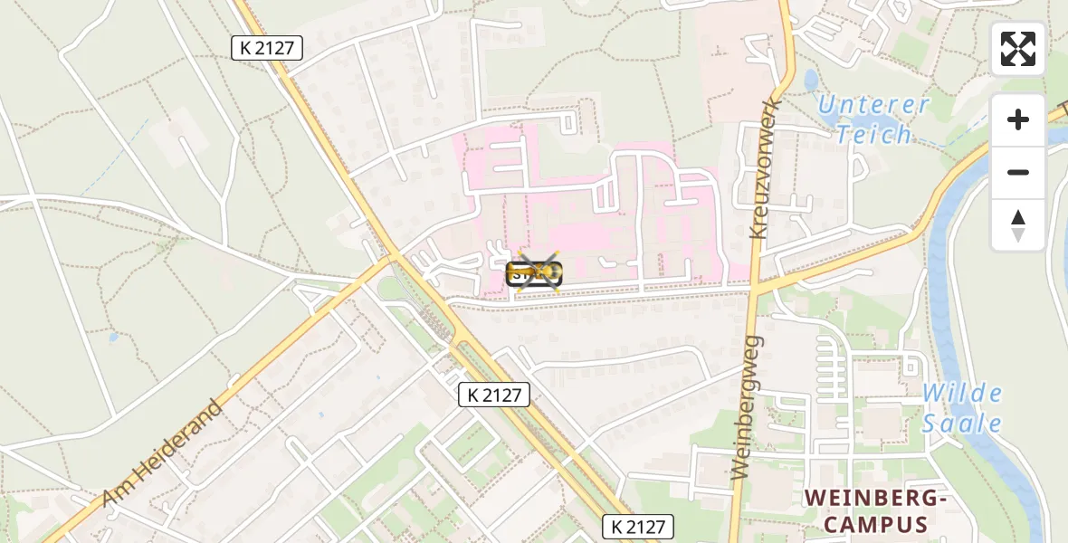 Flugroute Rettungshubschrauber Halle (Saale) University Hospital - Halle (Saale) University Hospital, 15 April 2026, 06:57