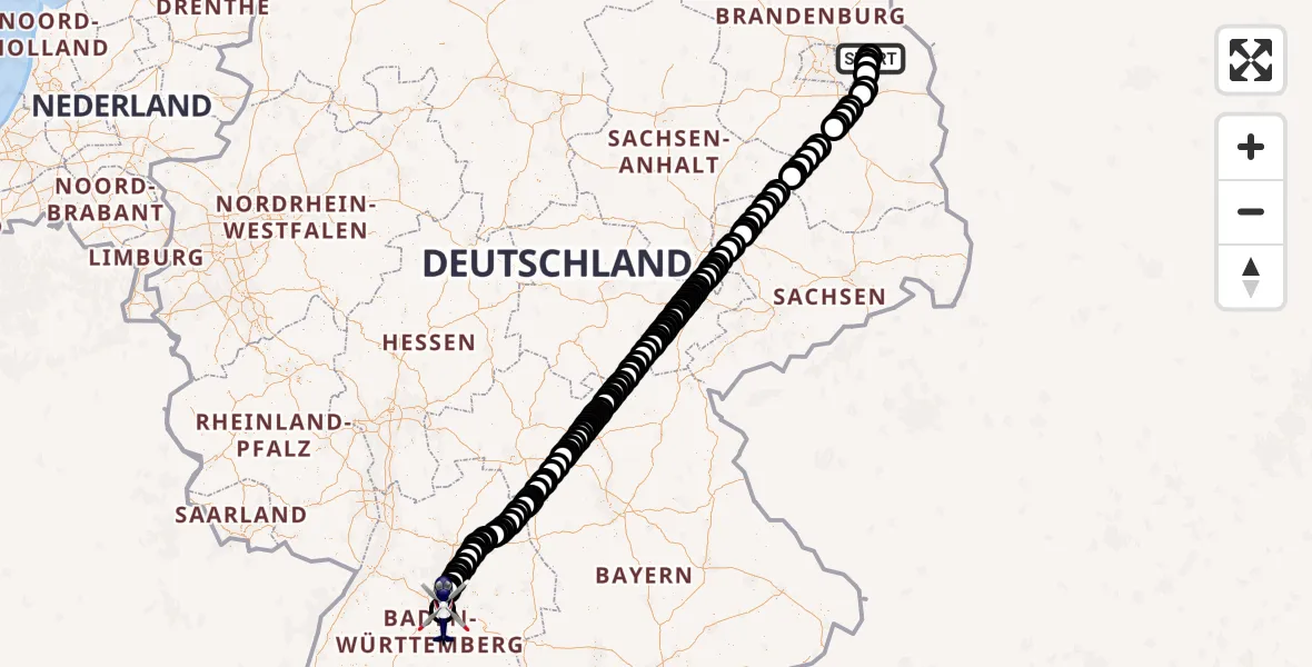 Flugroute Polizeihubschrauber Strausberg Flugplatz - Flughafen Stuttgart, 15 April 2026, 06:57