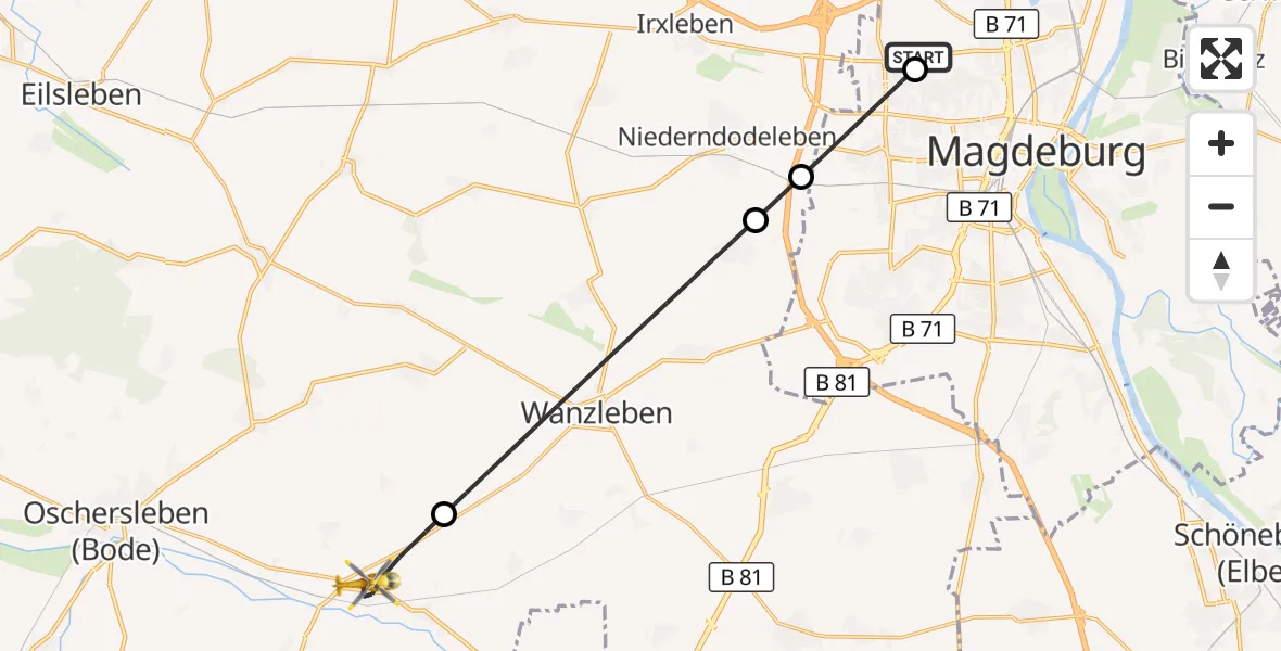 Flugroute Rettungshubschrauber Magdeburg Hospital - Oschersleben (Bode), 15 April 2026, 07:14