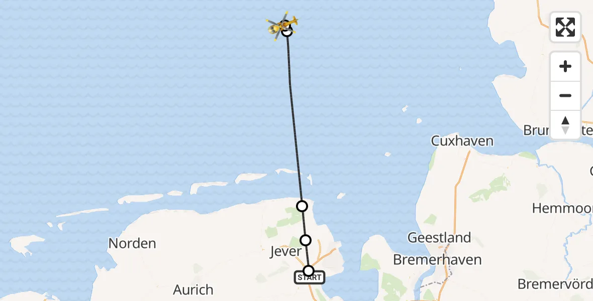 Flugroute Rettungshubschrauber Sande - Helgoland Marinehubschrauberstützpunkt, 15 April 2026, 07:24
