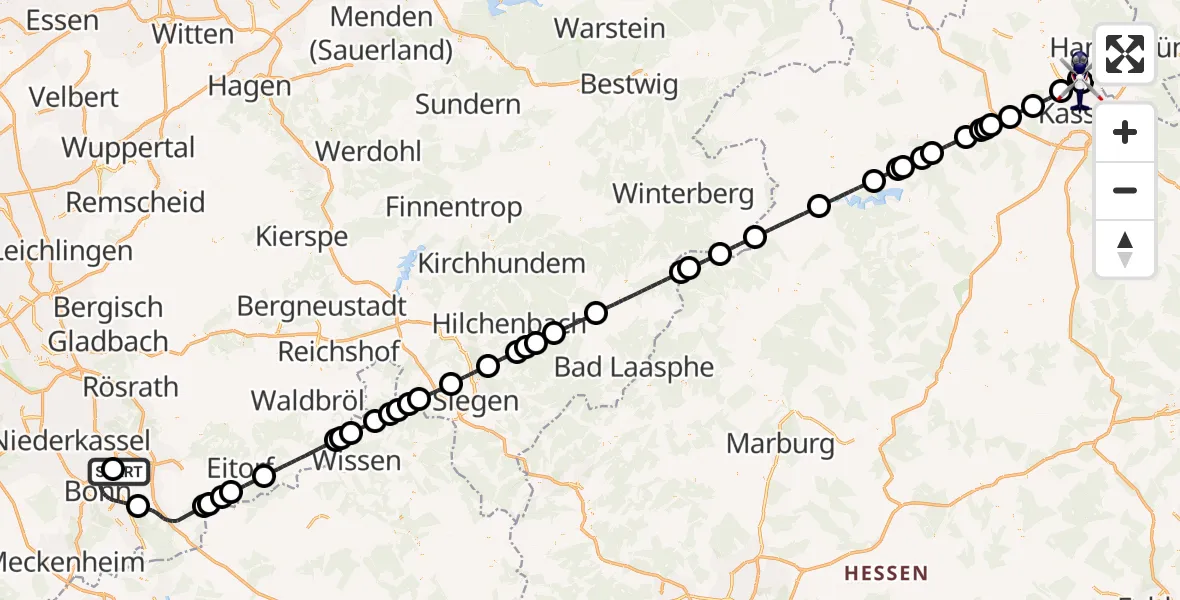 Flugroute Polizeihubschrauber Sankt Augustin - Fuldatal Bundespolizei Hubschrauberlandeplatz, 15 April 2026, 07:32