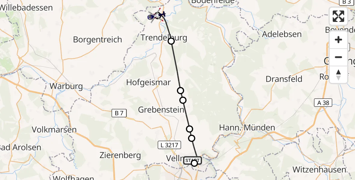 Flugroute Polizeihubschrauber Fuldatal Bundespolizei Hubschrauberlandeplatz - Hölleberg Flugplatz, 15 April 2026, 07:41