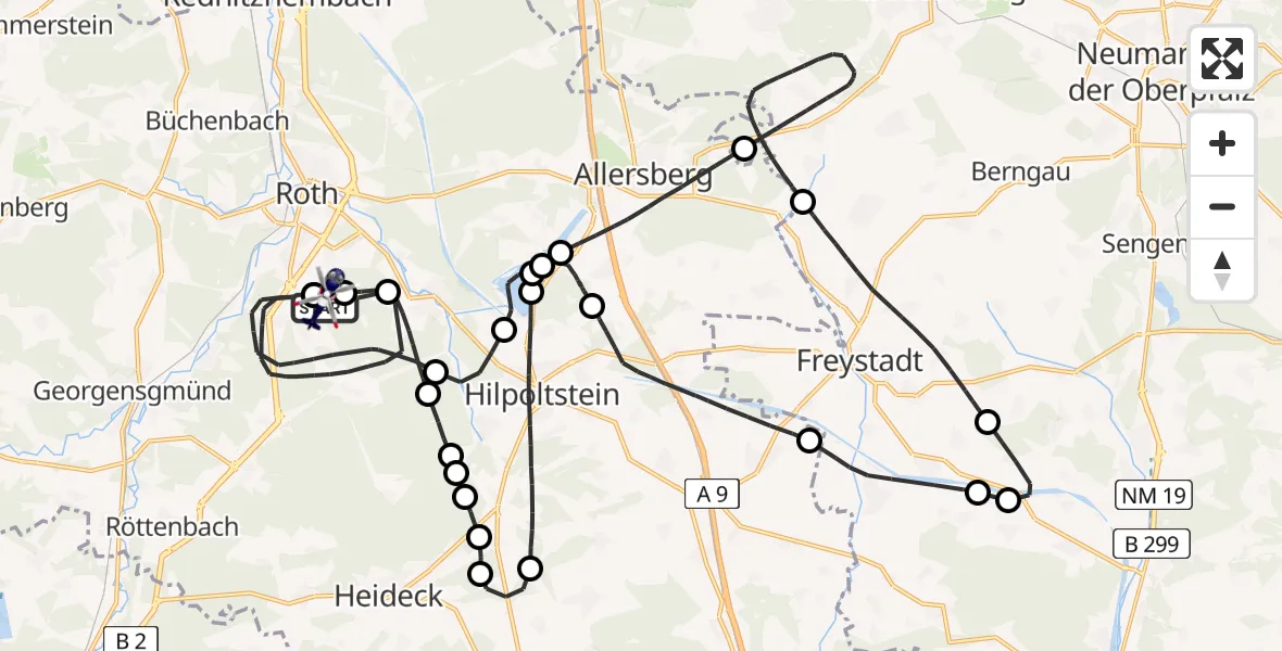 Flugroute Polizeihubschrauber Flugplatz Roth - Flugplatz Roth, 15 April 2026, 07:45