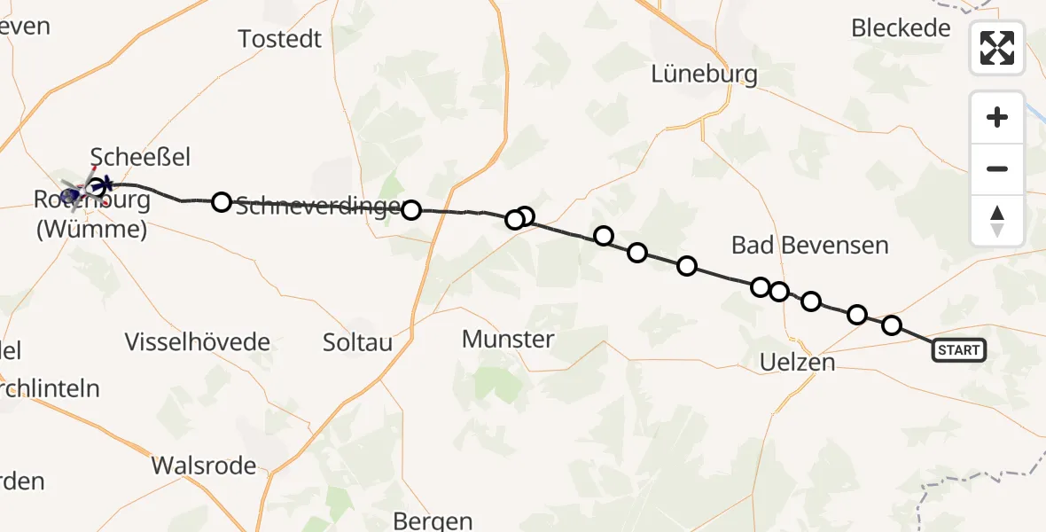 Flugroute Polizeihubschrauber Rosche - Rotenburg (Wümme), 15 April 2026, 07:47